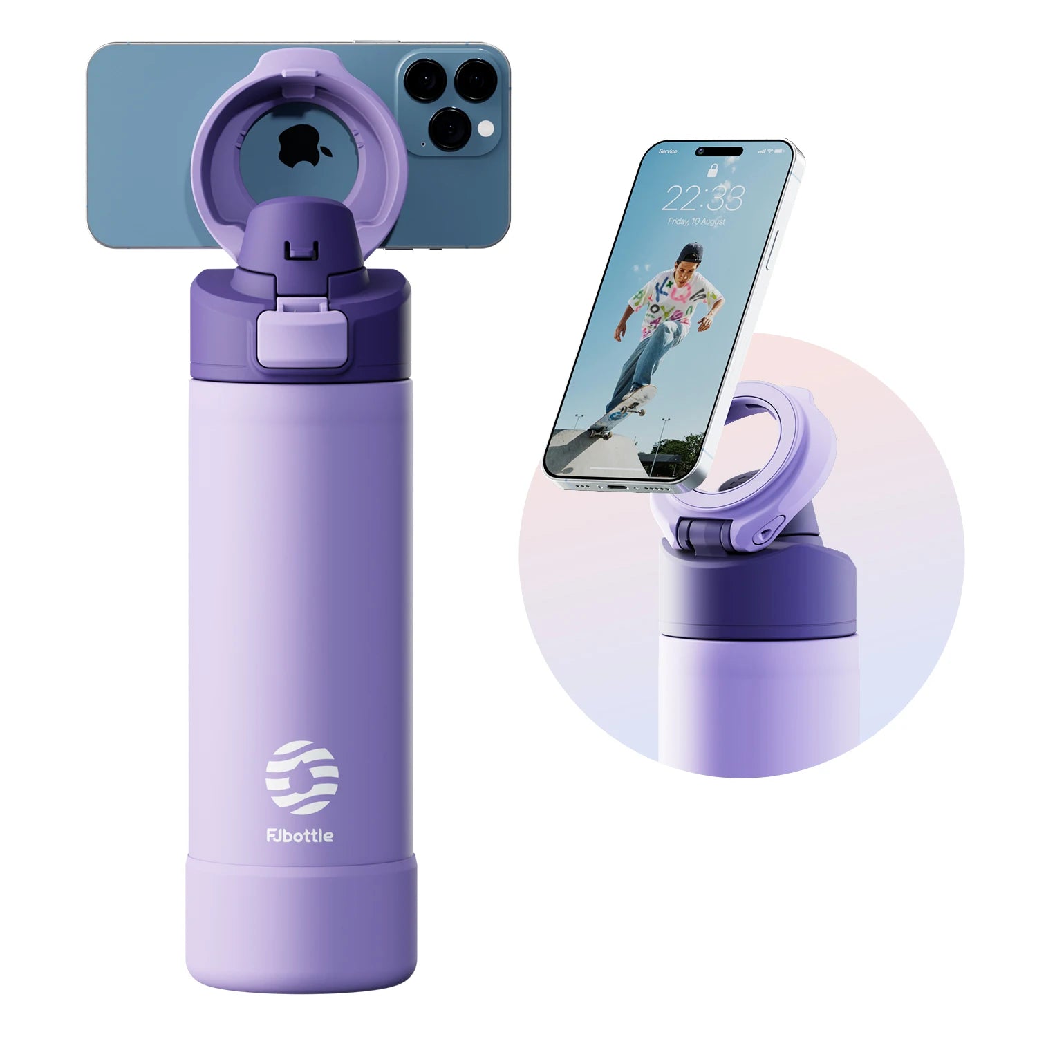 Fjbottle 710/950Ml Magnetic Lid Insulated Water Bottle with Phone Mount, Thermal Water Bottle for Outdoor