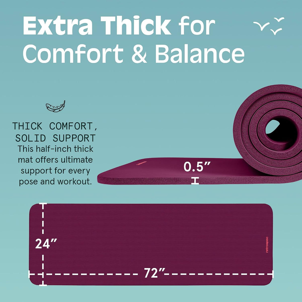 Solana Yoga Mat 1/2" Thick W/Nylon Strap for Men & Women - Non Slip Excercise Mat for Yoga, Pilates, Stretching, Floor & Fitness Workouts
