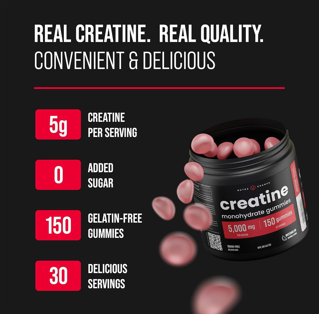 Creatine Monohydrate Gummies 5000Mg | Chewable Gummies for Men & Women | Sugar-Free Chewable Creatine Gummy Supplement for Muscle Recovery, Performance & Strength | 150 Count | 1000 Mg per Gummy