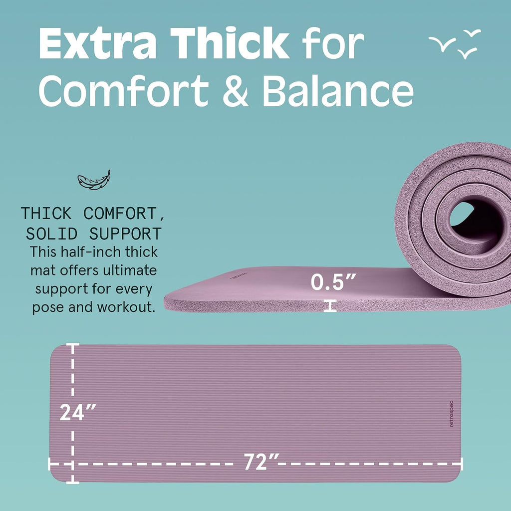 Solana Yoga Mat 1/2" Thick W/Nylon Strap for Men & Women - Non Slip Excercise Mat for Yoga, Pilates, Stretching, Floor & Fitness Workouts