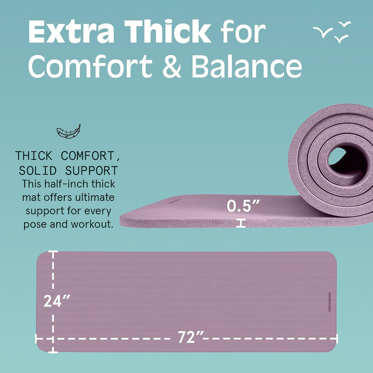 Solana Yoga Mat 1/2" Thick W/Nylon Strap for Men & Women - Non Slip Excercise Mat for Yoga, Pilates, Stretching, Floor & Fitness Workouts