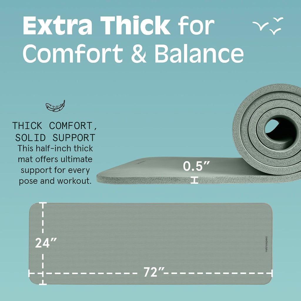 Solana Yoga Mat 1/2" Thick W/Nylon Strap for Men & Women - Non Slip Excercise Mat for Yoga, Pilates, Stretching, Floor & Fitness Workouts