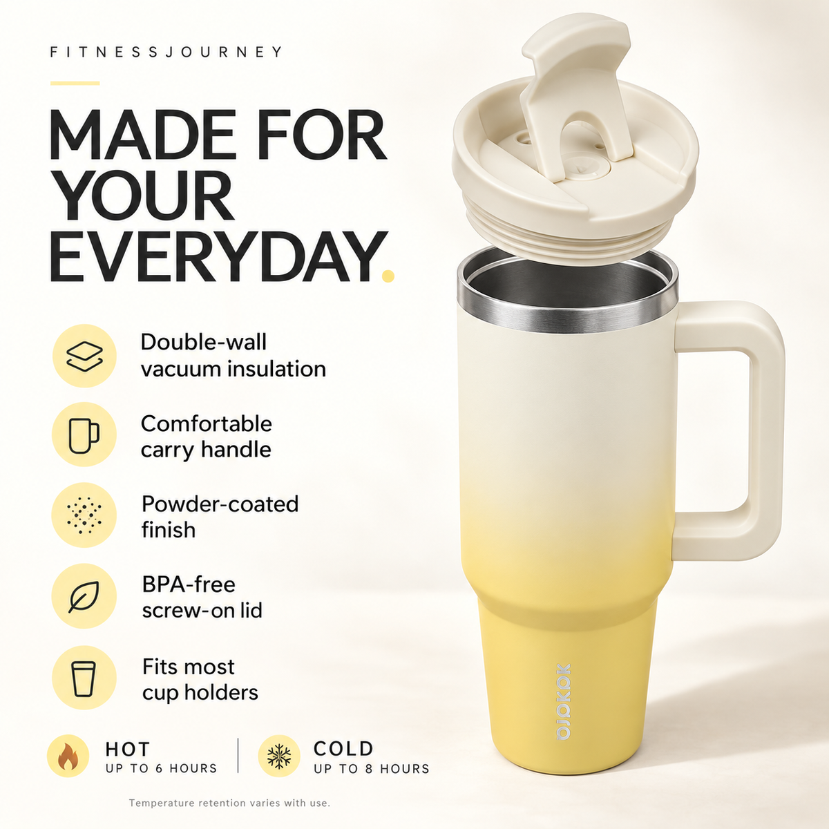 40 Oz Insulated Tumbler with Handle & Straw, Stainless Steel