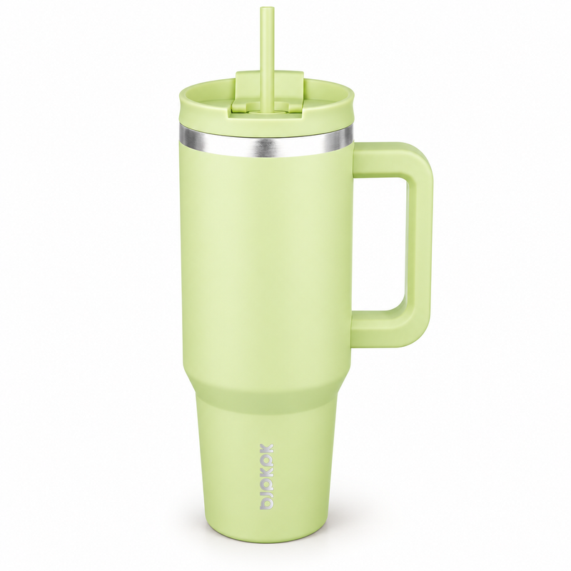 40 Oz Insulated Tumbler with Handle & Straw, Stainless Steel