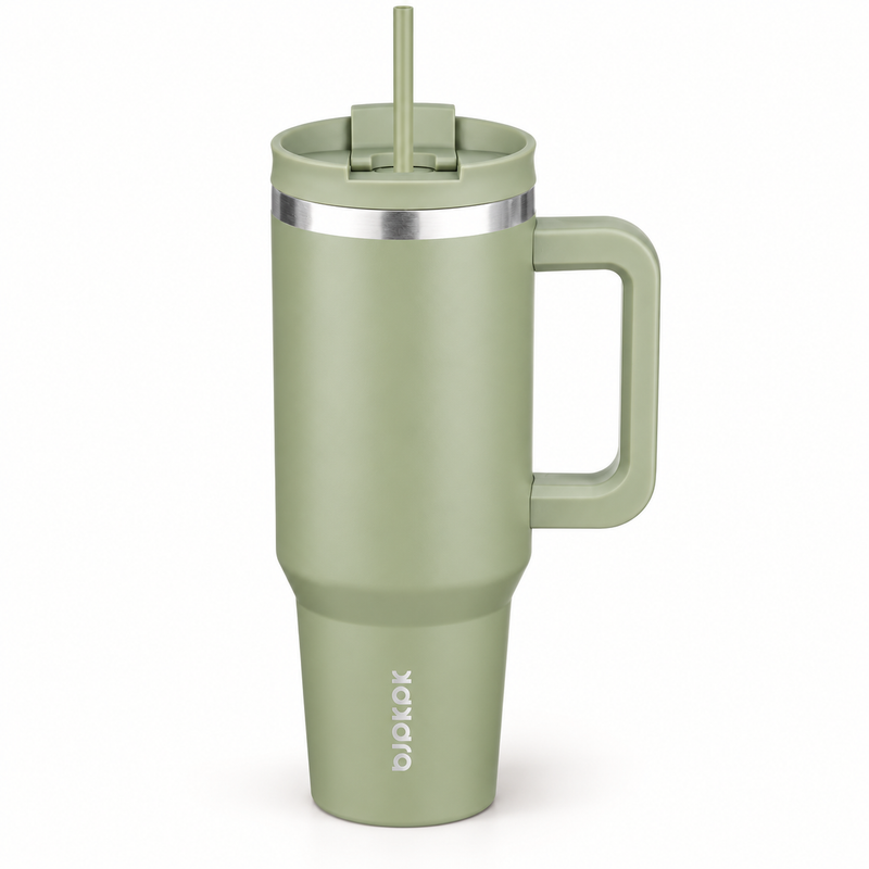 40 Oz Insulated Tumbler with Handle & Straw, Stainless Steel