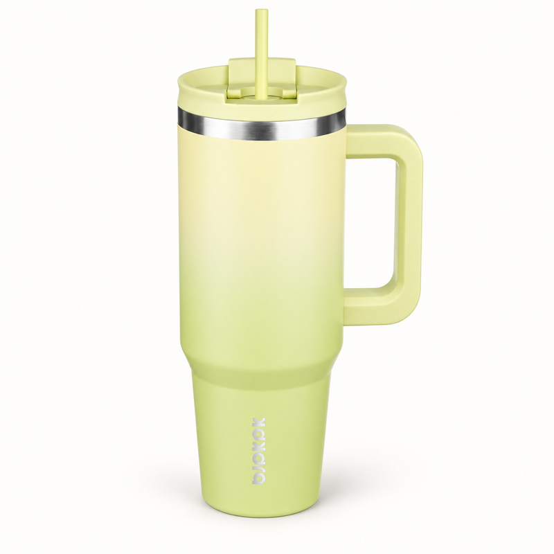 40 Oz Insulated Tumbler with Handle & Straw, Stainless Steel