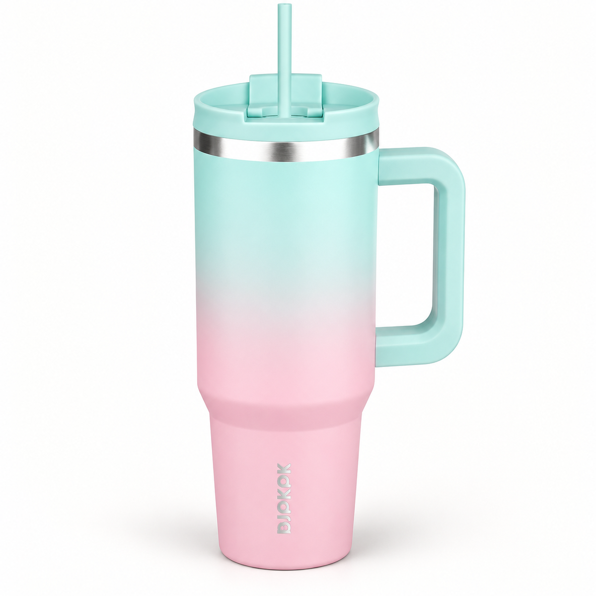 40 Oz Insulated Tumbler with Handle & Straw, Stainless Steel