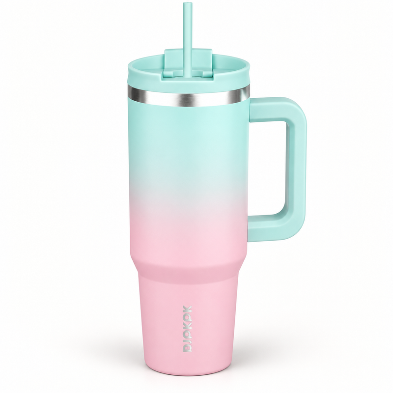 40 Oz Insulated Tumbler with Handle & Straw, Stainless Steel