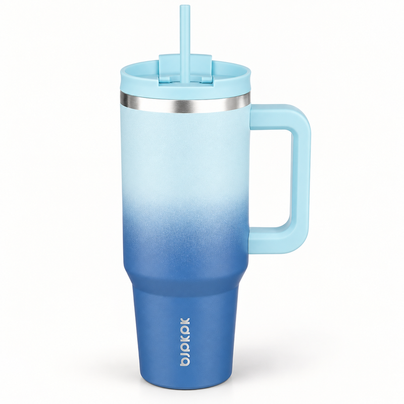40 Oz Insulated Tumbler with Handle & Straw, Stainless Steel