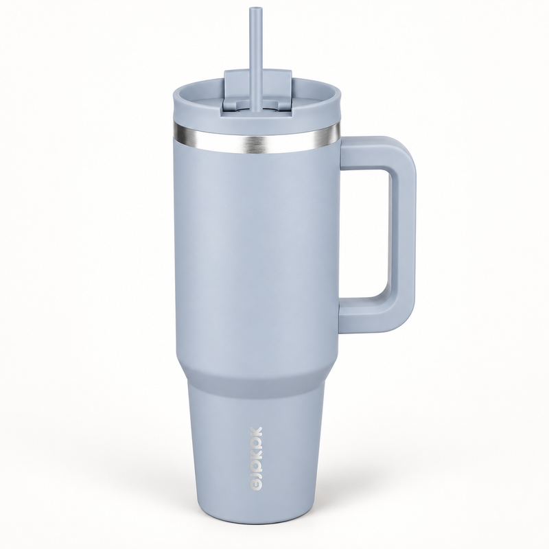 40 Oz Insulated Tumbler with Handle & Straw, Stainless Steel