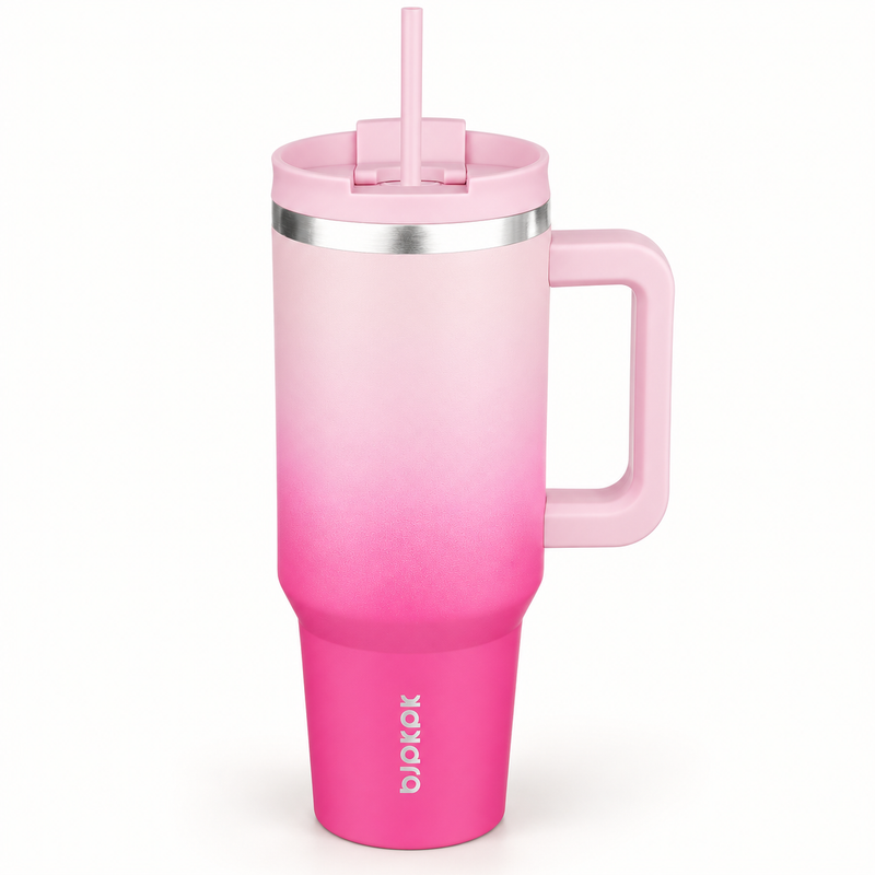 40 Oz Insulated Tumbler with Handle & Straw, Stainless Steel