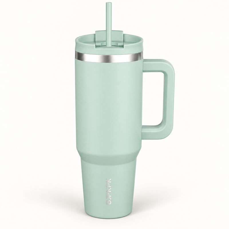 40 Oz Insulated Tumbler with Handle & Straw, Stainless Steel