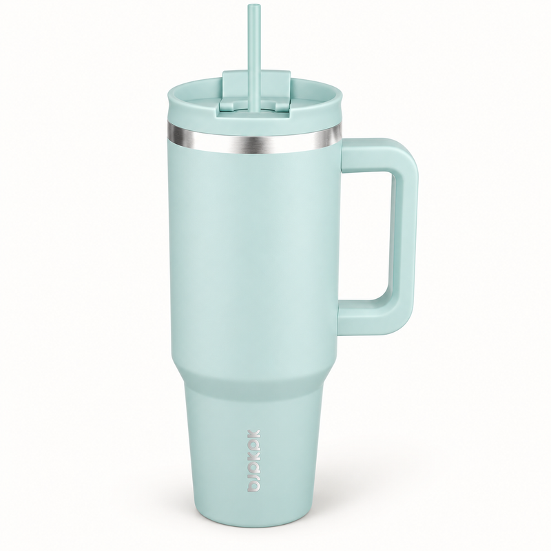 40 Oz Insulated Tumbler with Handle & Straw, Stainless Steel