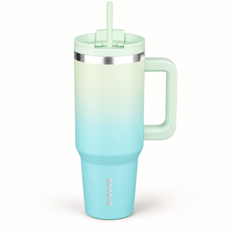 40 Oz Insulated Tumbler with Handle & Straw, Stainless Steel