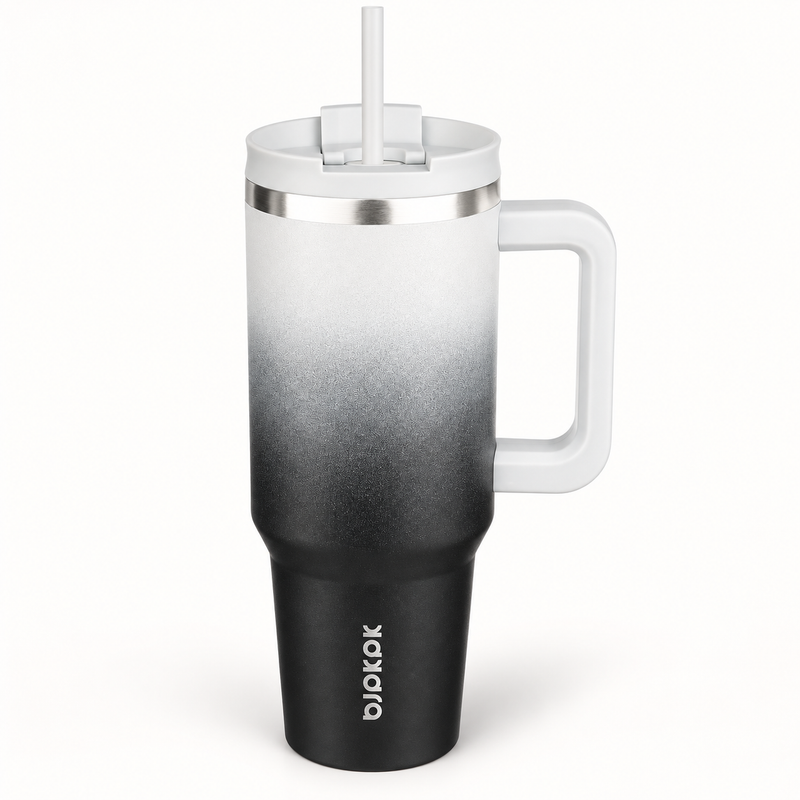 40 Oz Insulated Tumbler with Handle & Straw, Stainless Steel