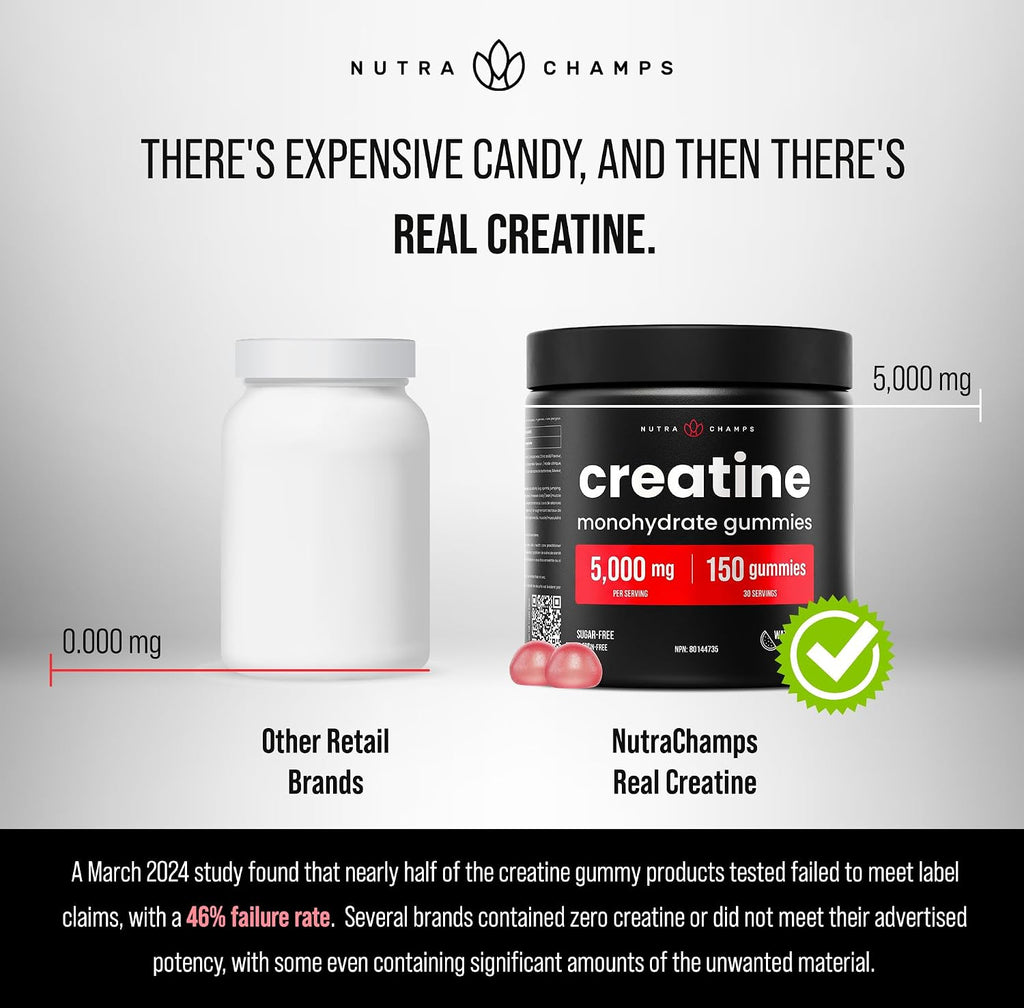 Creatine Monohydrate Gummies 5000Mg | Chewable Gummies for Men & Women | Sugar-Free Chewable Creatine Gummy Supplement for Muscle Recovery, Performance & Strength | 150 Count | 1000 Mg per Gummy