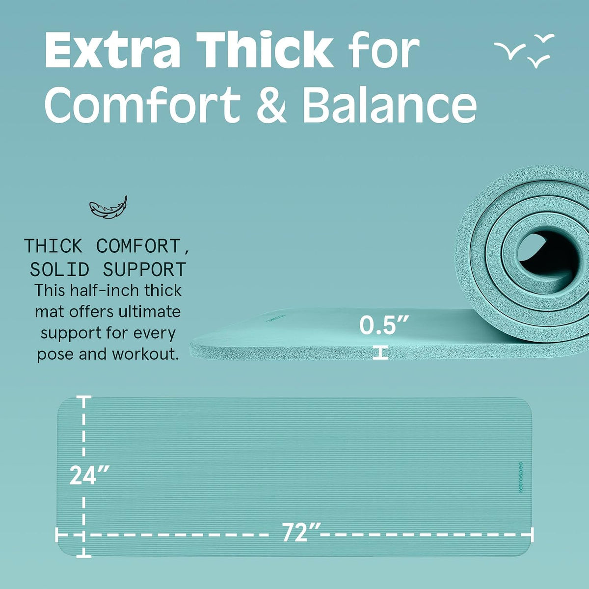 Solana Yoga Mat 1/2" Thick W/Nylon Strap for Men & Women - Non Slip Excercise Mat for Yoga, Pilates, Stretching, Floor & Fitness Workouts
